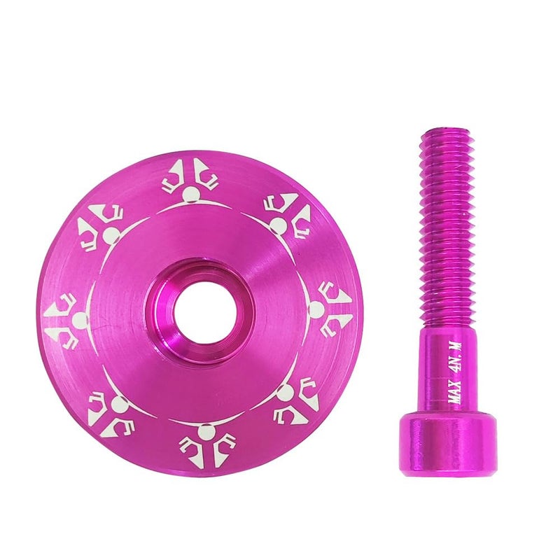 DEYING Bike Headset Cap with Aluminum Bolts 1-1/8 Stem Top Cap with Aluminum Alloy Bolt for MTB, Road Bike (Pink) - Image 1